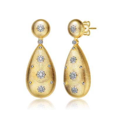 Rozzato Lab Created Two-Tone with with Cubic Zirconia Sleek Pear Shaped Drop Earrings