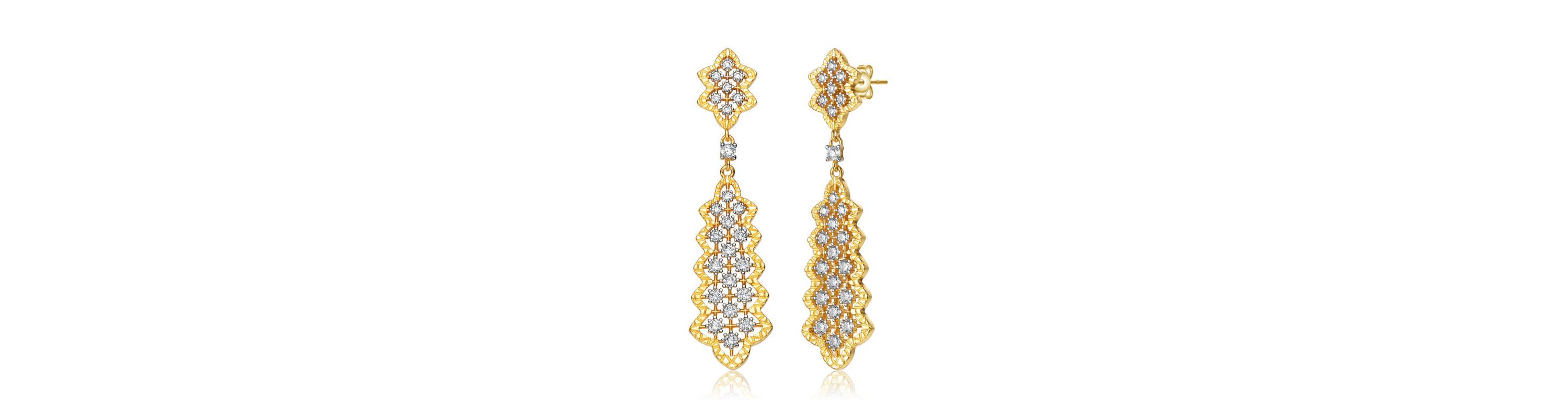 Lab Created Two-Tone with Clear Cubic Zirconia Dangle Earrings