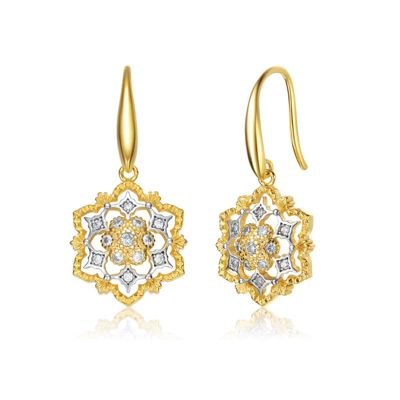 Rozzato Lab Created Two-Tone with with Cubic Zirconia Hook Earrings