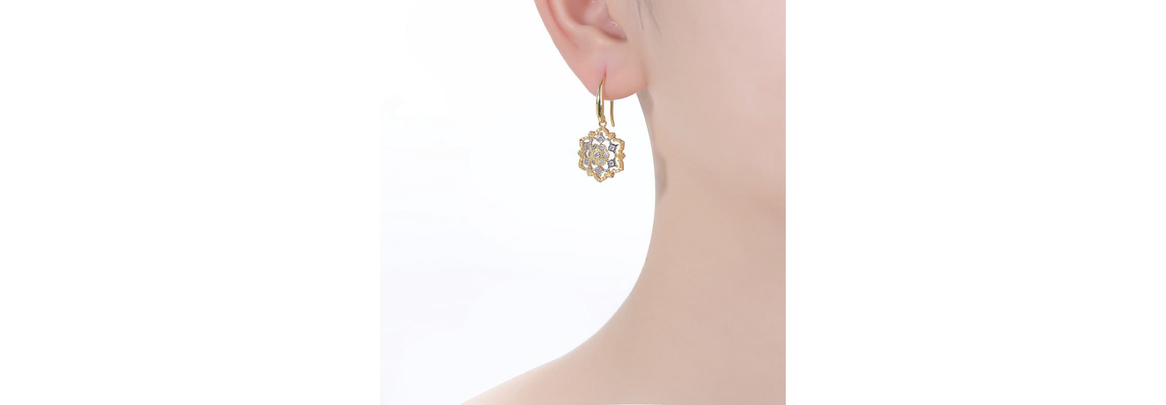 Lab Created Two-Tone with with Cubic Zirconia Hook Earrings