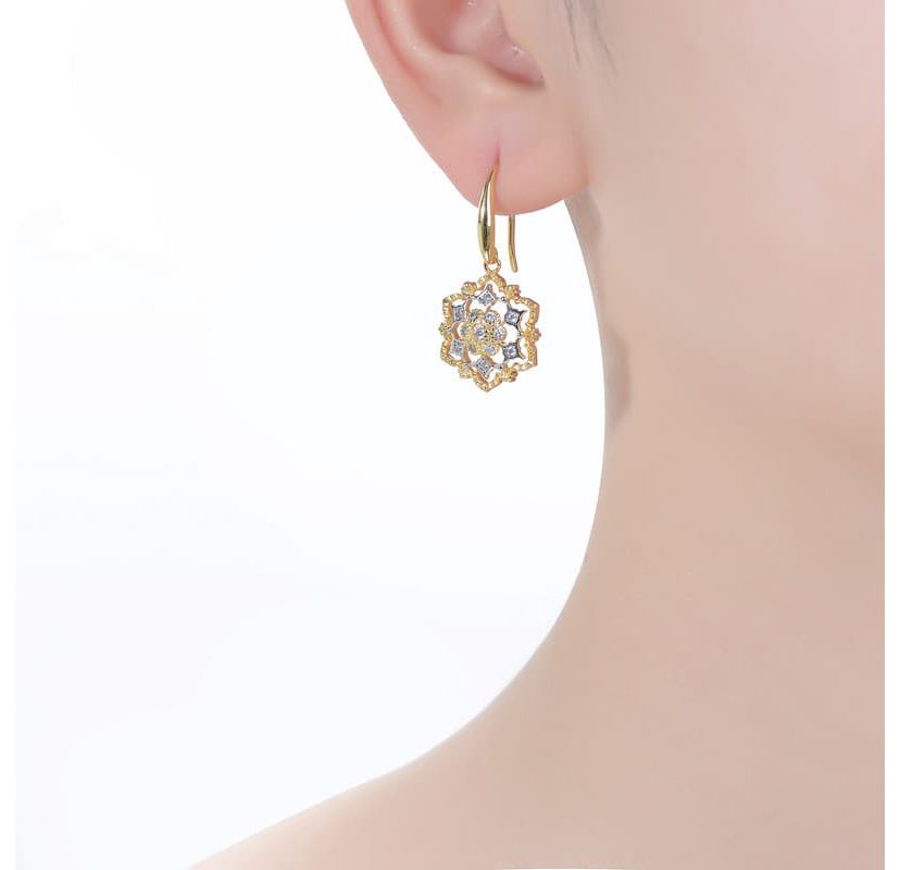 Lab Created Two-Tone with with Cubic Zirconia Hook Earrings