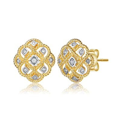 Rozzato Lab Created Two-Tone with Clear Cubic Zirconia Pattern Stud Earrings