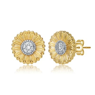 Rozzato Lab Created Stylish Two-Tone with Clear Cubic Zirconia Floral Stud Earrings