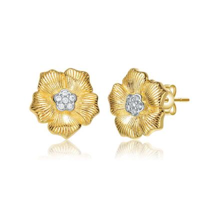 Rozzato Lab Created Elegant Two-Tone with Clear Cubic Zirconia Floral Stud Earrings