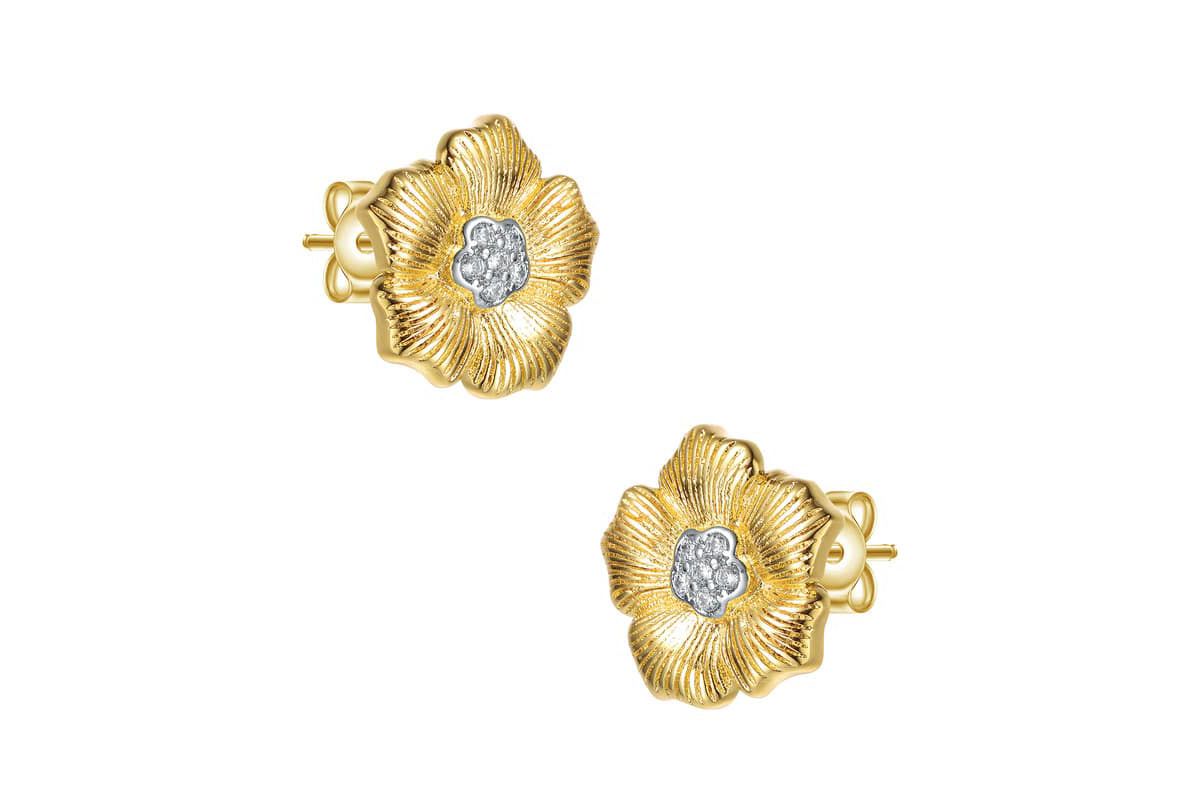 Lab Created Elegant Two-Tone with Clear Cubic Zirconia Floral Stud Earrings