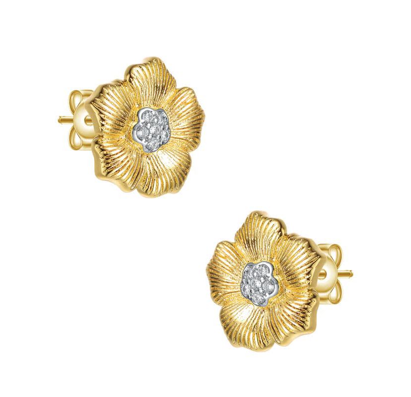 Lab Created Elegant Two-Tone with Clear Cubic Zirconia Floral Stud Earrings