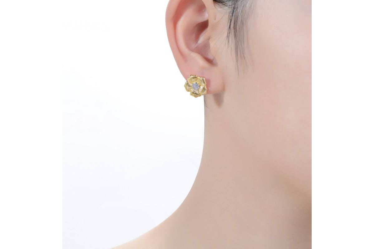 Lab Created Elegant Two-Tone with Clear Cubic Zirconia Floral Stud Earrings