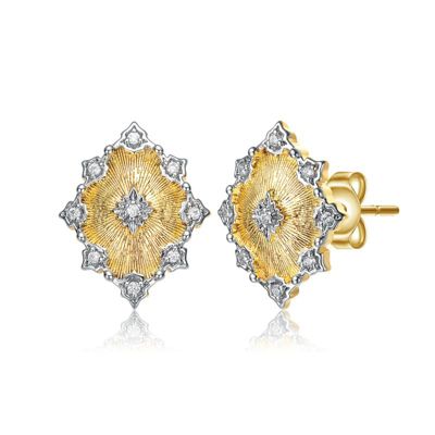Rozzato Lab Created Modern Two-Tone with Clear Cubic Zirconia Crystal-Like Stud Earrings
