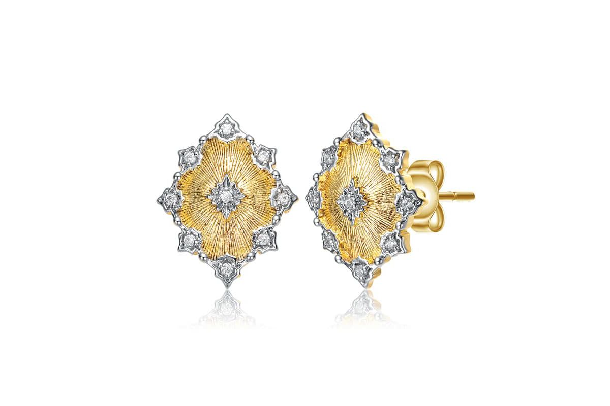 Lab Created Modern Two-Tone with Clear Cubic Zirconia Crystal-Like Stud Earrings