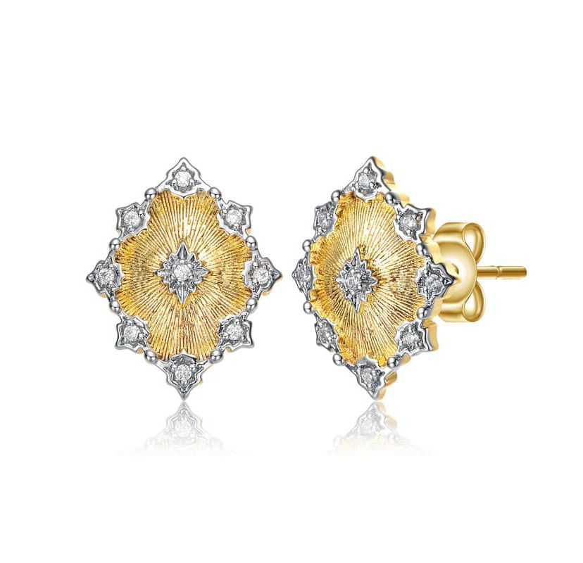 Lab Created Modern Two-Tone with Clear Cubic Zirconia Crystal-Like Stud Earrings
