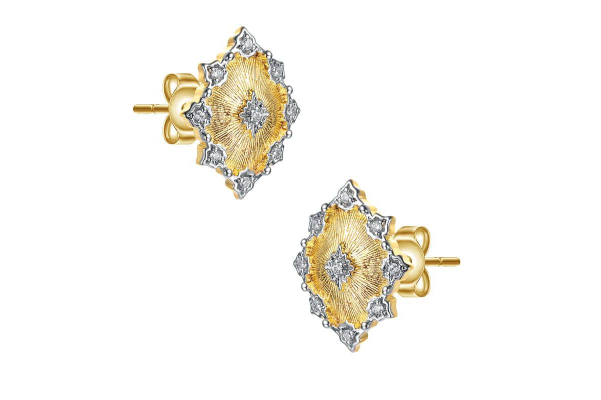 Lab Created Modern Two-Tone with Clear Cubic Zirconia Crystal-Like Stud Earrings
