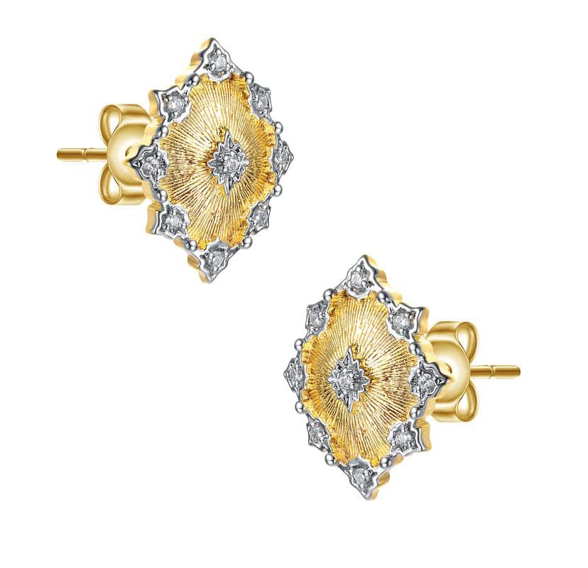 Lab Created Modern Two-Tone with Clear Cubic Zirconia Crystal-Like Stud Earrings