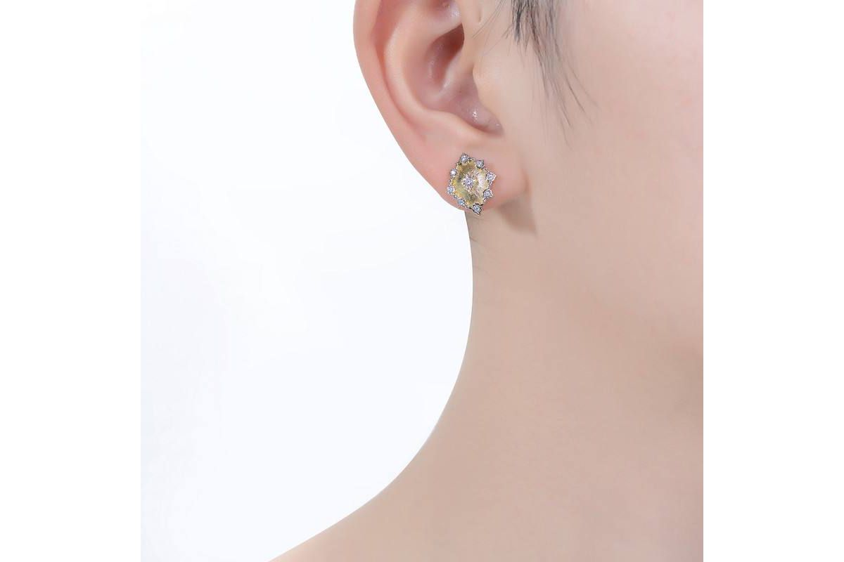 Lab Created Modern Two-Tone with Clear Cubic Zirconia Crystal-Like Stud Earrings