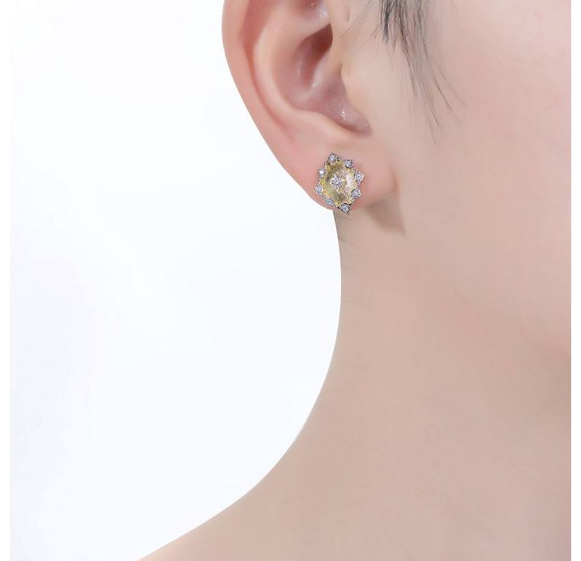 Lab Created Modern Two-Tone with Clear Cubic Zirconia Crystal-Like Stud Earrings