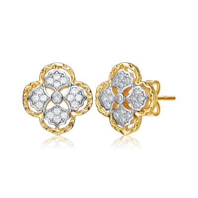 Rozzato Lab Created Classy Two-Tone with Clear Cubic Zirconia Clover Stud Earrings