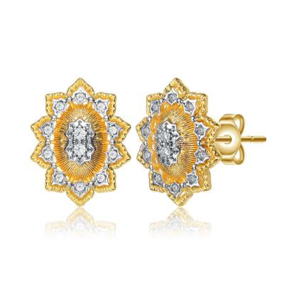 Rozzato Lab Created Two-Tone with Clear Cubic Zirconia Oval Sun Shaped Stud Earrings