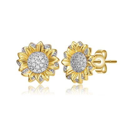 Rozzato Lab Created Chic 14K Gold Plated Cubic Zirconia Stud Earrings