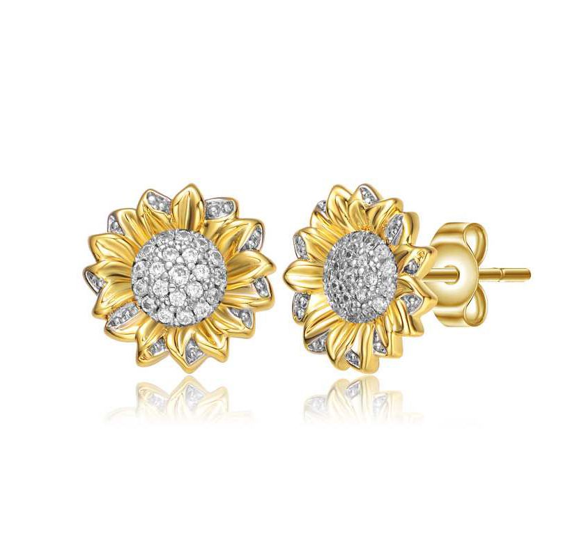 Lab Created Chic 14K Gold Plated Cubic Zirconia Stud Earrings