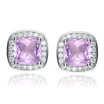 Rozzato Lab Created Chic White Gold Plated with Pink Cubic Zirconia Square Stud Earrings