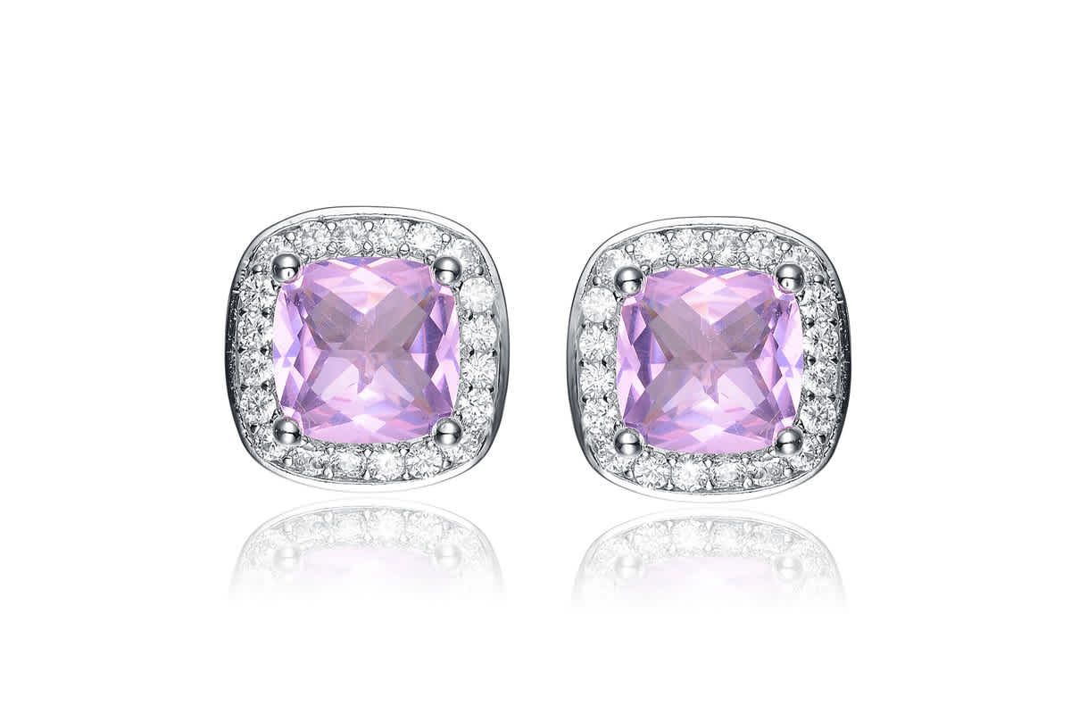 Lab Created Chic White Gold Plated with Pink Cubic Zirconia Square Stud Earrings