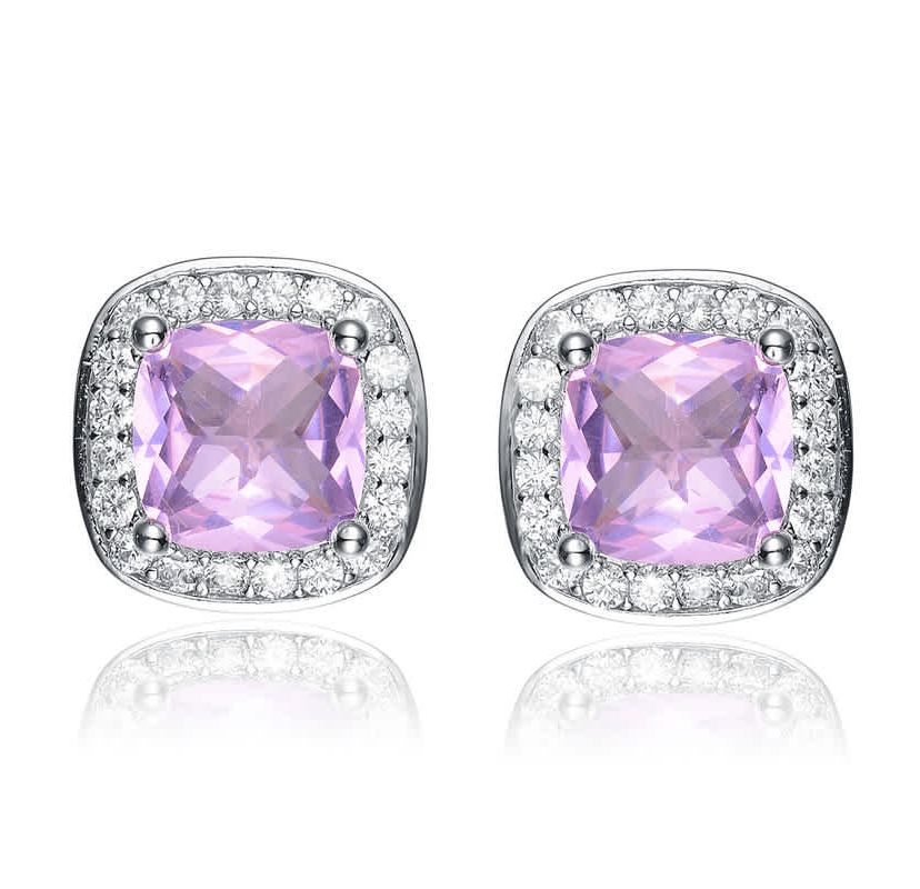 Lab Created Chic White Gold Plated with Pink Cubic Zirconia Square Stud Earrings