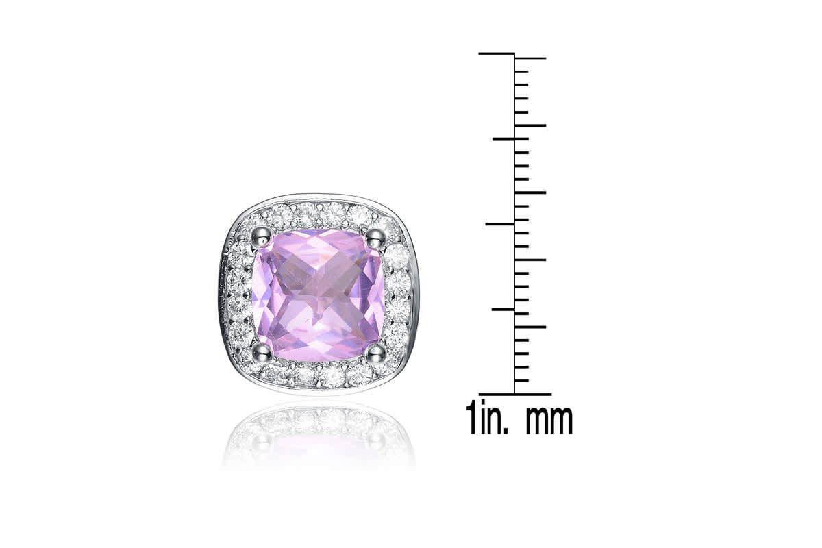 Lab Created Chic White Gold Plated with Pink Cubic Zirconia Square Stud Earrings