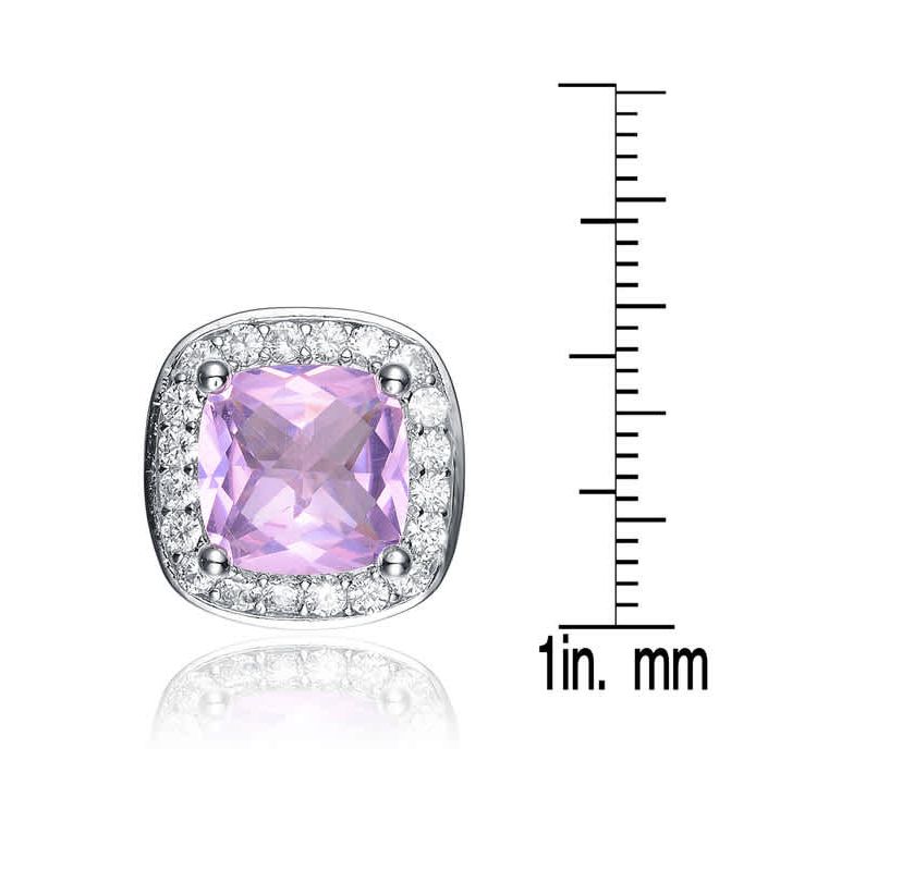 Lab Created Chic White Gold Plated with Pink Cubic Zirconia Square Stud Earrings