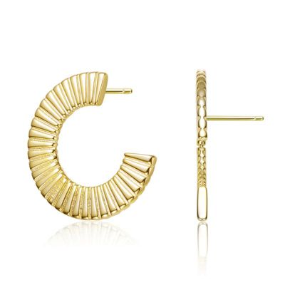 Rozzato Lab Created Stylish 14K Gold Plated Ribbed wide Open Circle Hoop Earrings