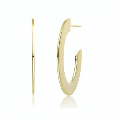 Rozzato Lab Created Stylish 14K Gold Plated Ribbed Narrow Open Circle Hoop Earrings