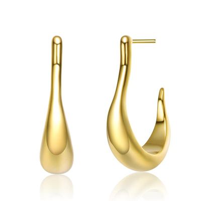 Rozzato Lab Created 14K Gold Plated Sleek Assymetrical Open Hoop Earrings
