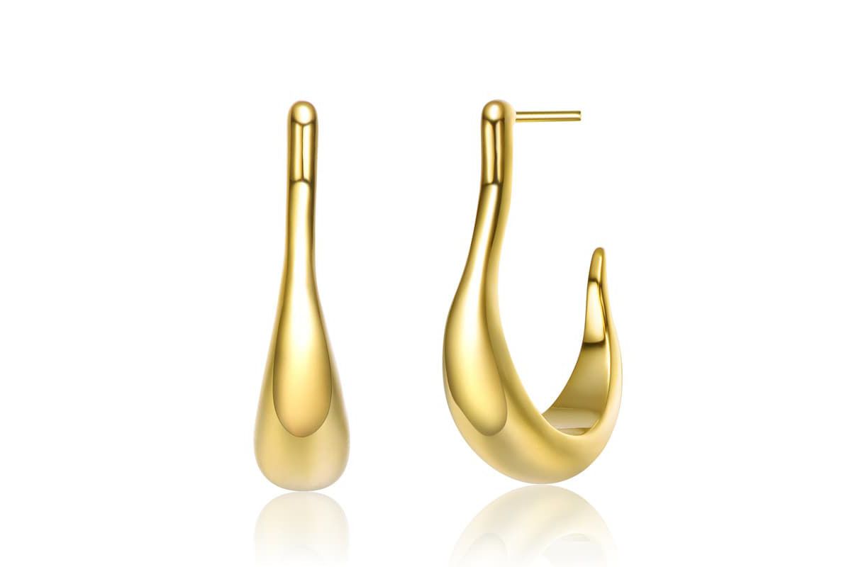 Lab Created 14K Gold Plated Sleek Assymetrical Open Hoop Earrings