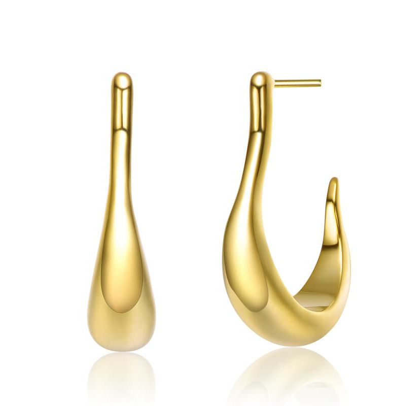 Lab Created 14K Gold Plated Sleek Assymetrical Open Hoop Earrings