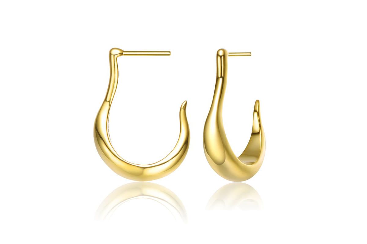 Lab Created 14K Gold Plated Sleek Assymetrical Open Hoop Earrings