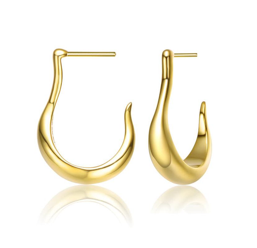 Lab Created 14K Gold Plated Sleek Assymetrical Open Hoop Earrings