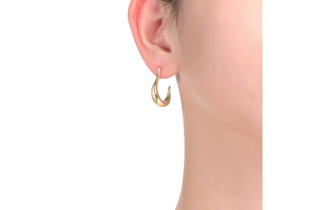 Lab Created 14K Gold Plated Sleek Assymetrical Open Hoop Earrings