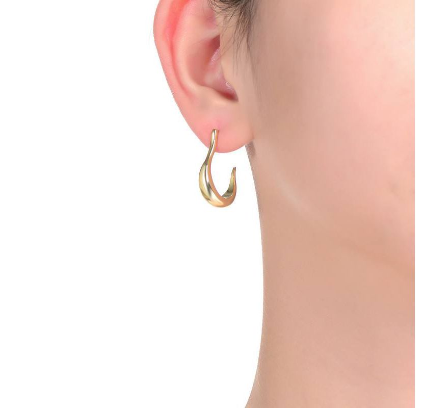 Lab Created 14K Gold Plated Sleek Assymetrical Open Hoop Earrings