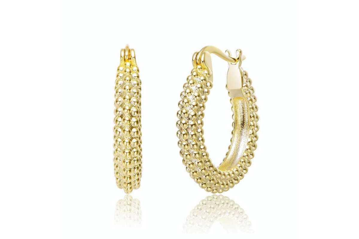 Lab Created 14K Gold Plated Ribbed Hoop Earrings
