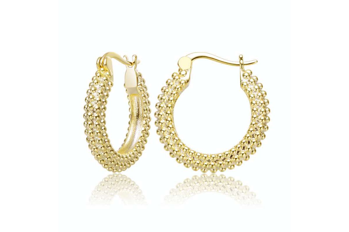 Lab Created 14K Gold Plated Ribbed Hoop Earrings
