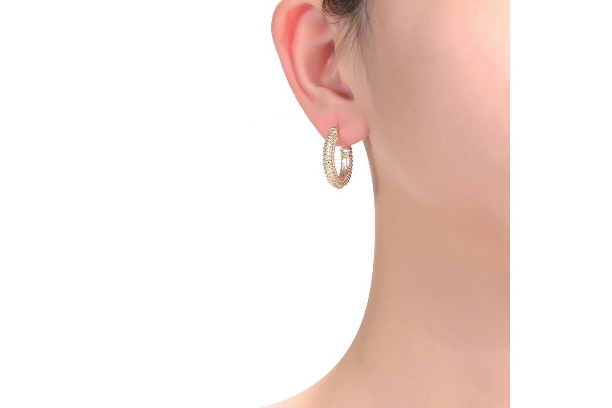 Lab Created 14K Gold Plated Ribbed Hoop Earrings