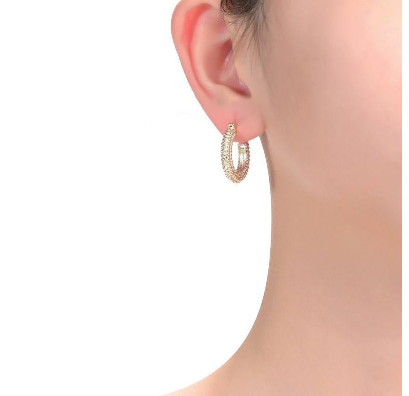 Lab Created 14K Gold Plated Ribbed Hoop Earrings