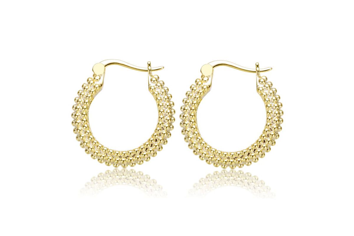 Lab Created 14K Gold Plated Ribbed Hoop Earrings
