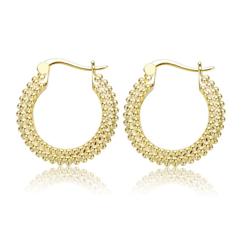 Lab Created 14K Gold Plated Ribbed Hoop Earrings