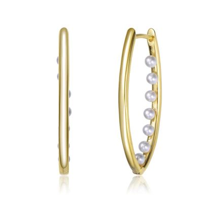 Rozzato Lab Created 14K Gold Plated with White Pearl Hoop Earrings