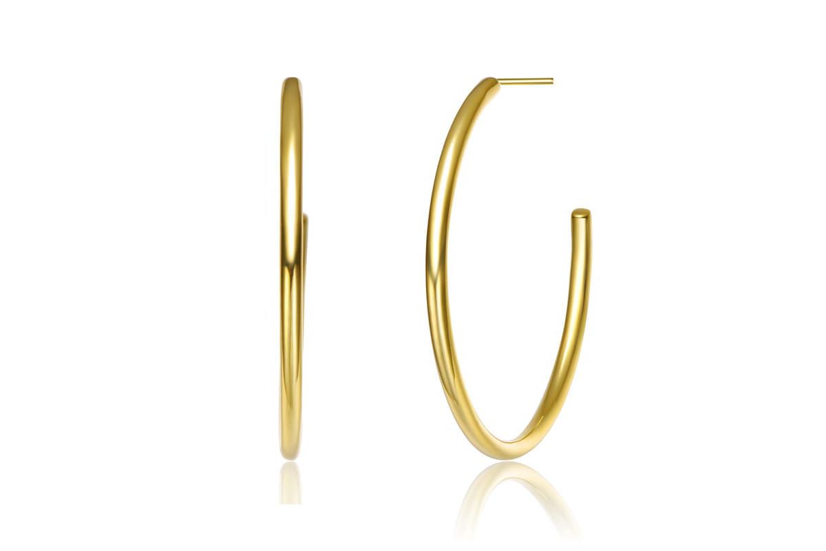 Lab Created 14K Gold Plated Large Open Hoop Earrings