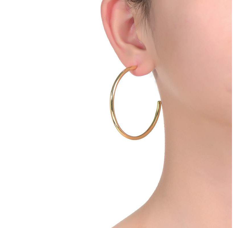 Lab Created 14K Gold Plated Large Open Hoop Earrings