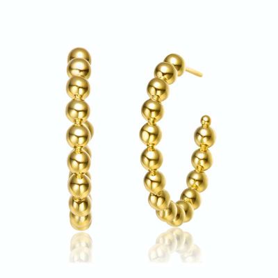 Rozzato Lab Created 14K Gold Plated Bead Open Hoop Earrings