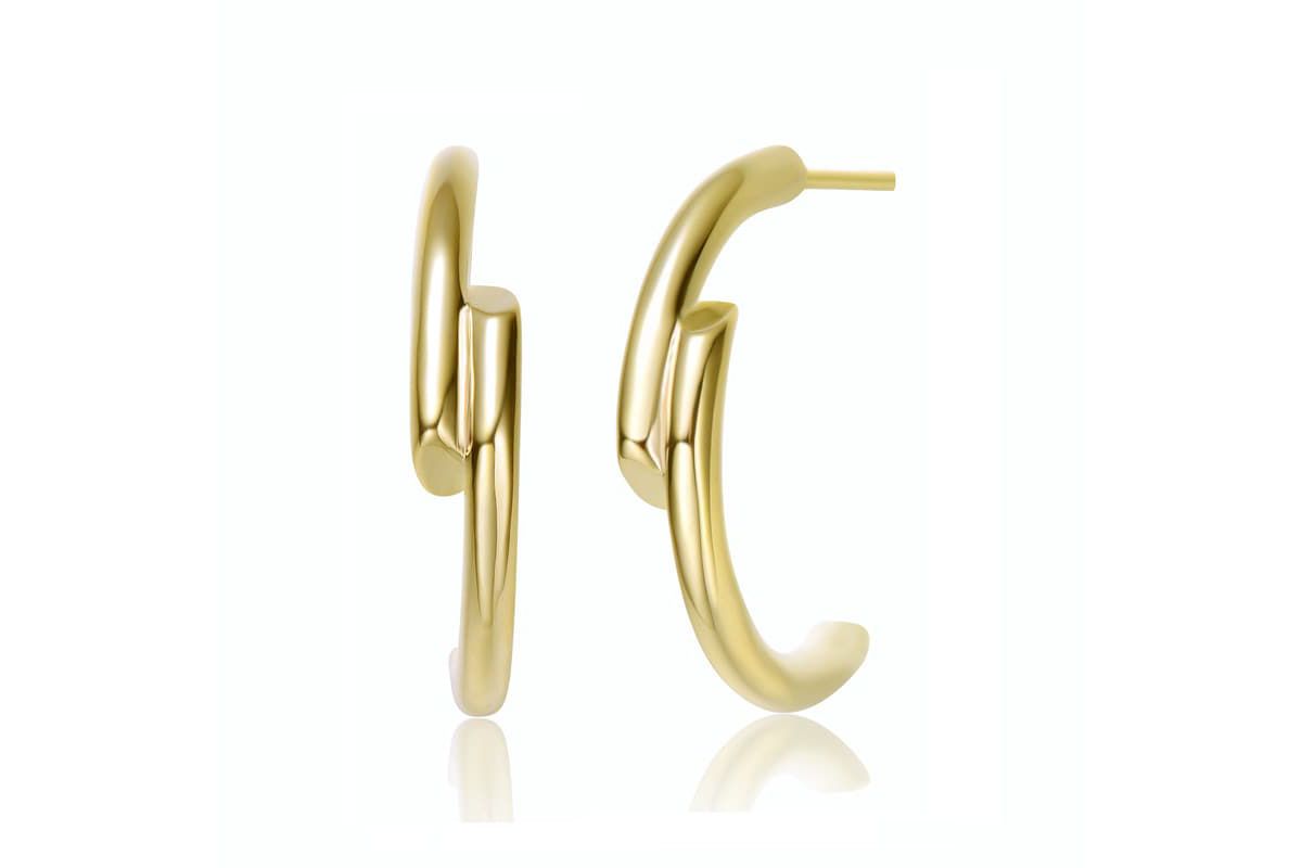 Lab Created 14K Gold Plated Sleek & Shiny Open Half Hoop Earrings