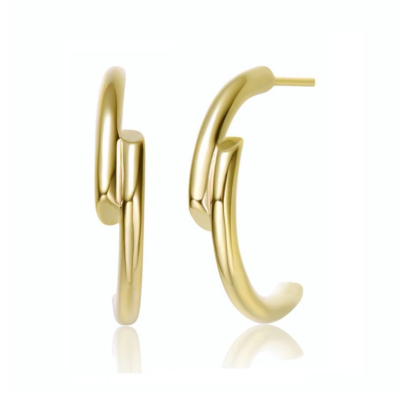 Lab Created 14K Gold Plated Sleek & Shiny Open Half Hoop Earrings