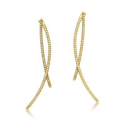 Rozzato Lab Created Modern 14K Gold Plated with Clear Cubic Zirconia Thin Statement Earrings