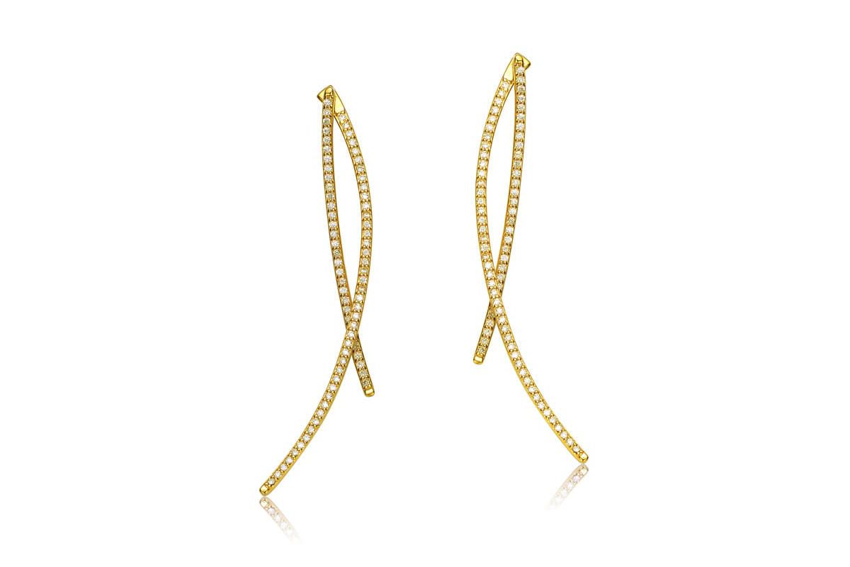 Lab Created Modern 14K Gold Plated with Clear Cubic Zirconia Thin Statement Earrings